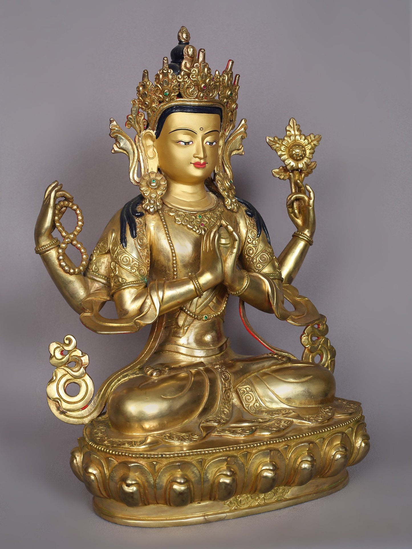 14" Tibetan Buddhist Deity Chenrezig Copper Statue From Nepal | Handmade Idol | Buddhist Statue