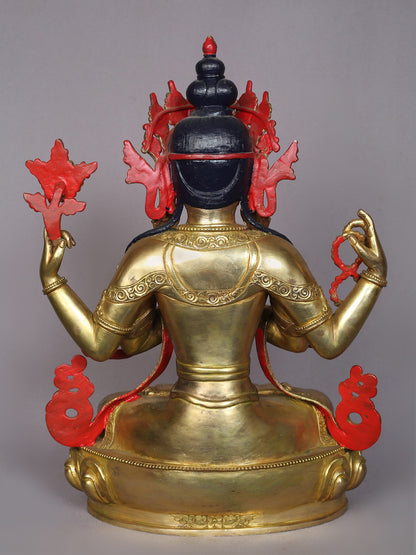 14" Tibetan Buddhist Deity Chenrezig Copper Statue From Nepal | Handmade Idol | Buddhist Statue