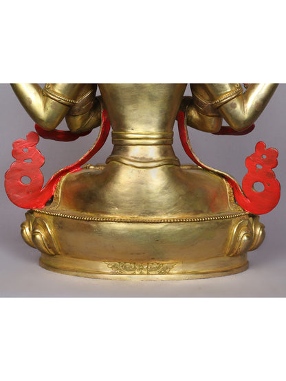 14" Tibetan Buddhist Deity Chenrezig Copper Statue From Nepal | Handmade Idol | Buddhist Statue