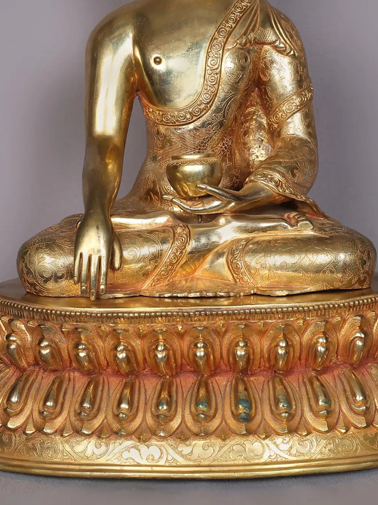 15" Lord Bhumisparsha Buddha Copper Statue | Handmade Idol | Copper With Gold Plated