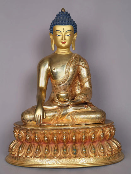 15" Lord Bhumisparsha Buddha Copper Statue | Handmade Idol | Copper With Gold Plated