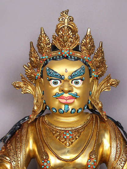 17" Lord Kubera Gilded Copper Nepalese Statue | Handmade Idol | Kubera Statue