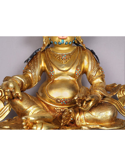 17" Lord Kubera Gilded Copper Nepalese Statue | Handmade Idol | Kubera Statue