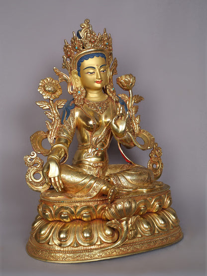 14" Tibetan Buddhist Goddess Green Tara Statue From Nepal | Handmade Goddess Statue