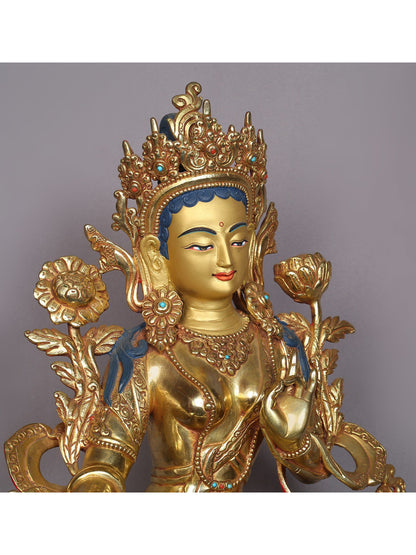 14" Tibetan Buddhist Goddess Green Tara Statue From Nepal | Handmade Goddess Statue