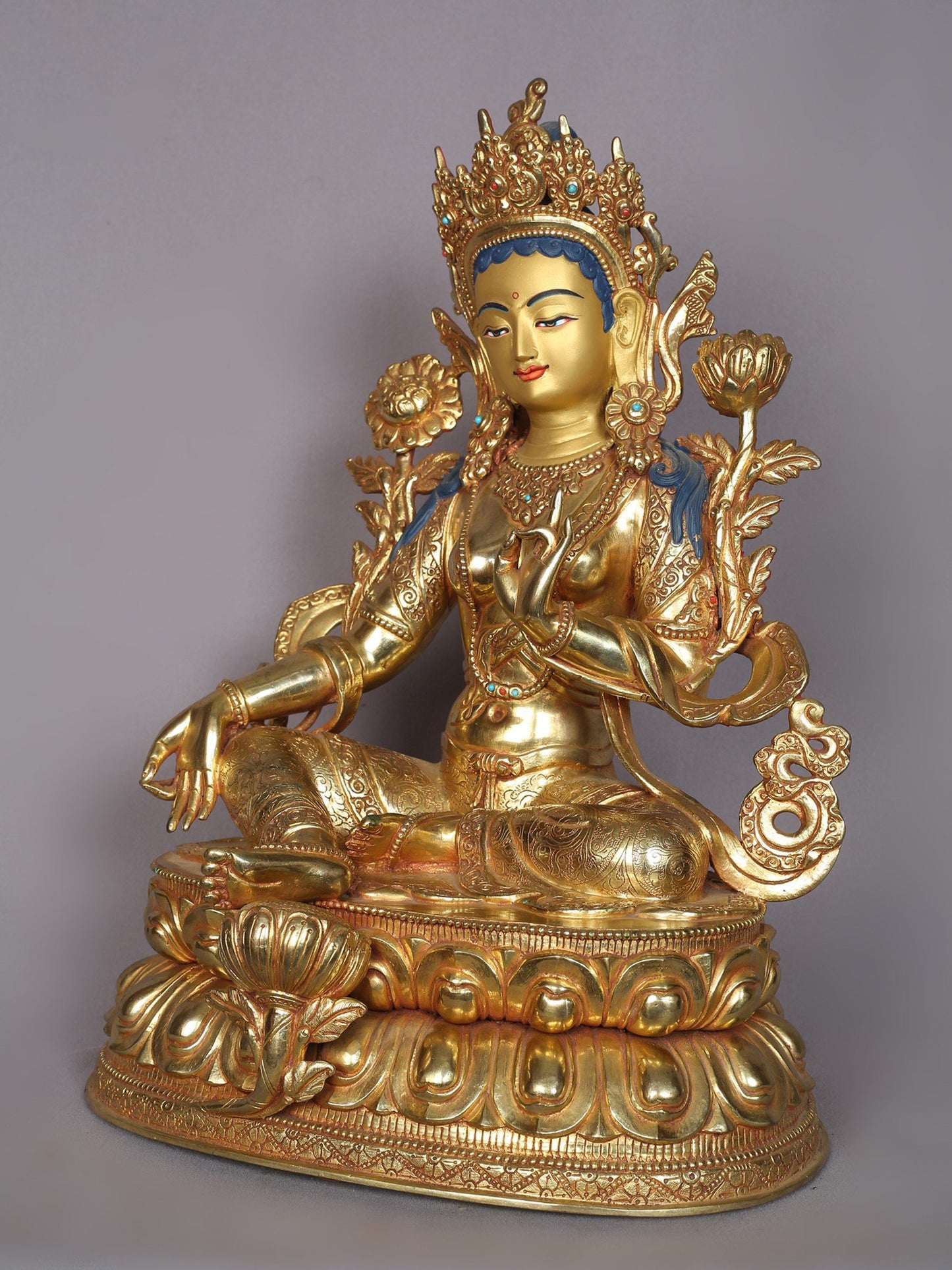 14" Tibetan Buddhist Goddess Green Tara Statue From Nepal | Handmade Goddess Statue