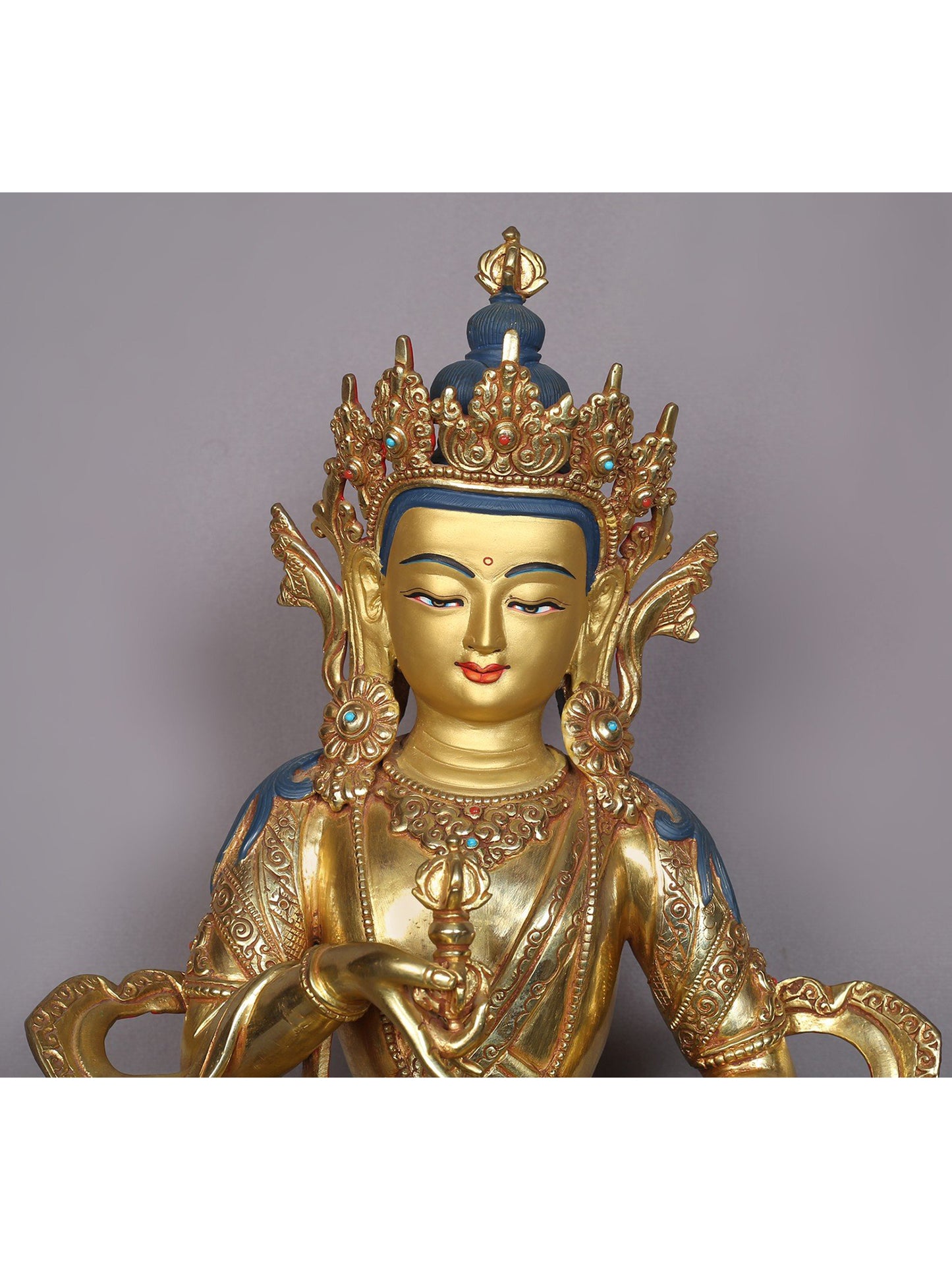 15" Tibetan Buddhist Deity Vajrasattva Copper Statue From Nepal | Handmade Buddhist Idol