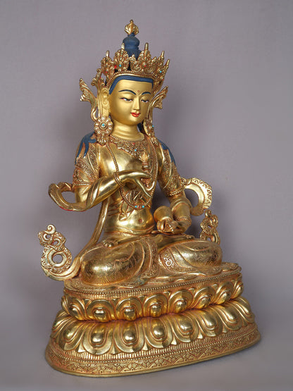 15" Tibetan Buddhist Deity Vajrasattva Copper Statue From Nepal | Handmade Buddhist Idol