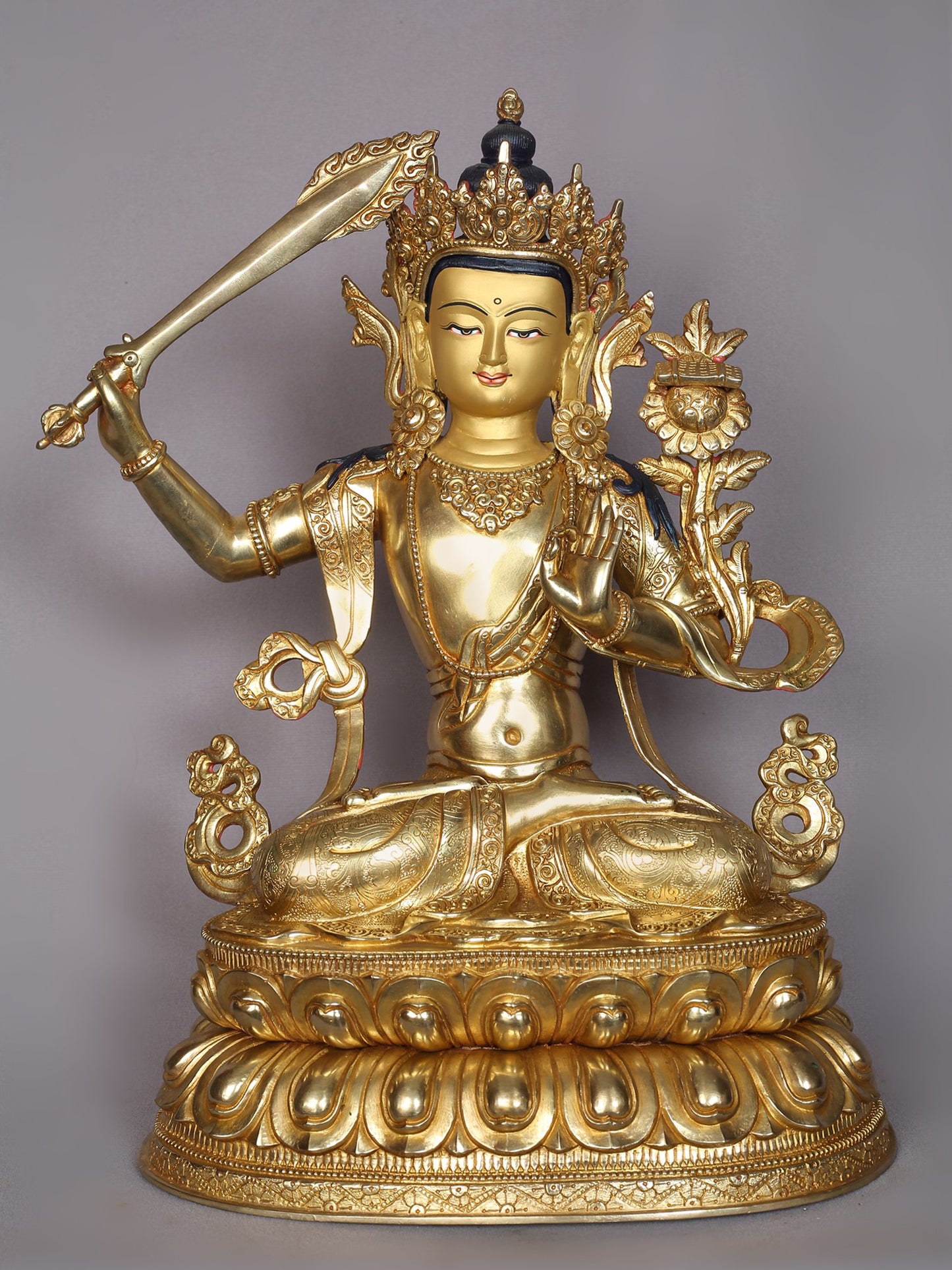 15" Manjushri Copper Statue From Nepal | Handmade | Buddhist Deity Idols