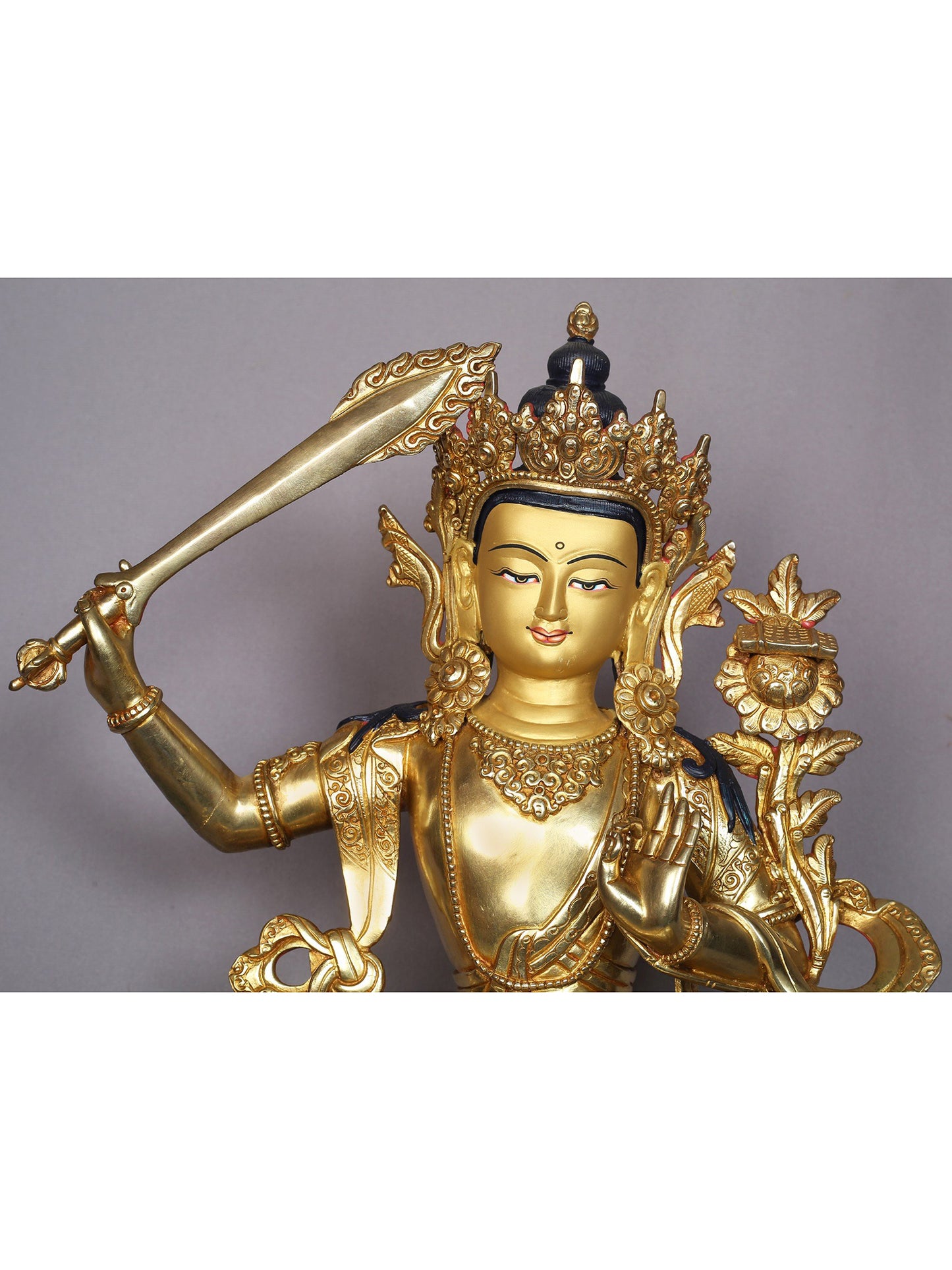 15" Manjushri Copper Statue From Nepal | Handmade | Buddhist Deity Idols