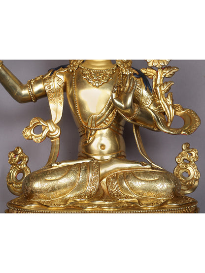 15" Manjushri Copper Statue From Nepal | Handmade | Buddhist Deity Idols