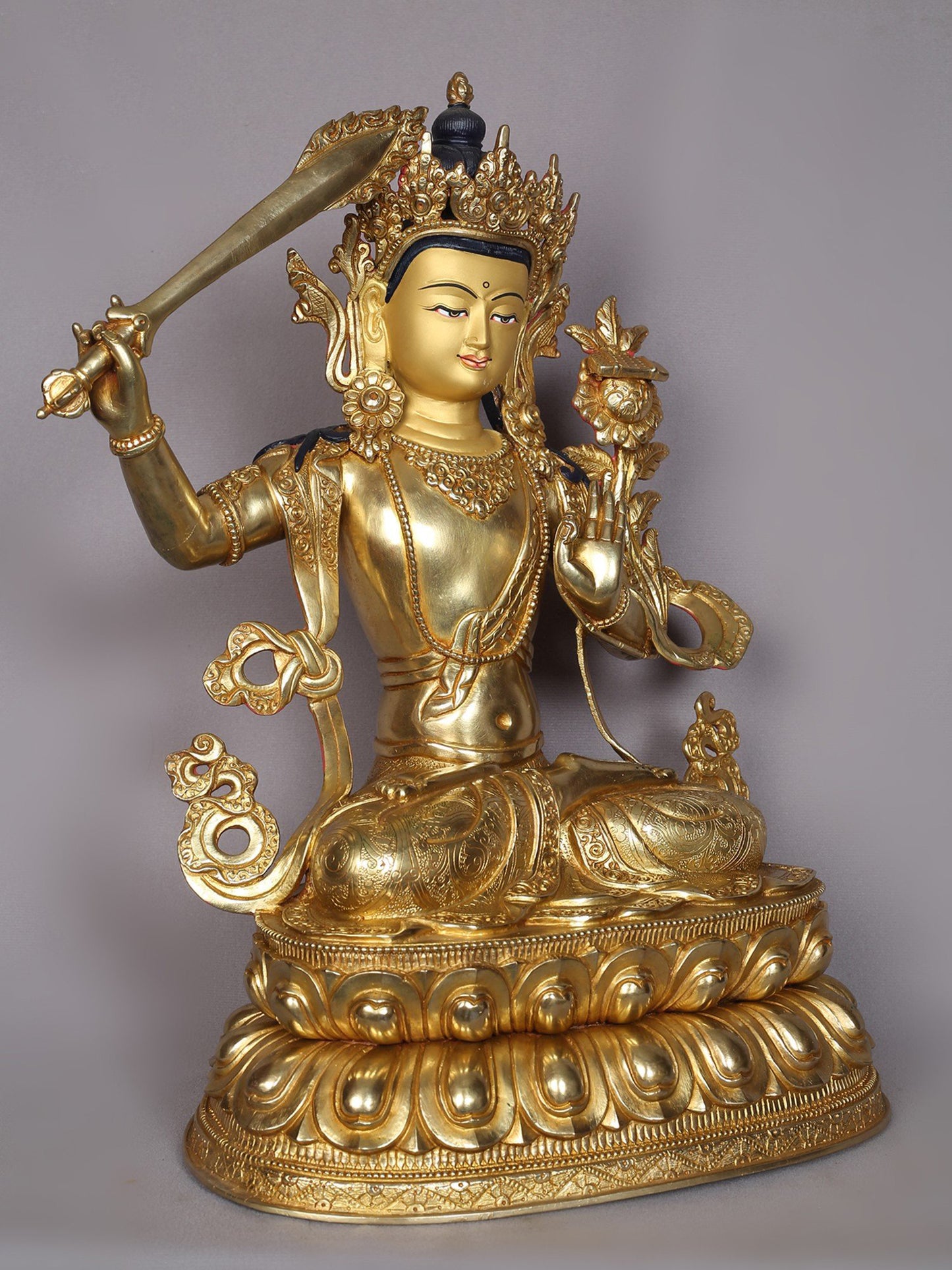 15" Manjushri Copper Statue From Nepal | Handmade | Buddhist Deity Idols