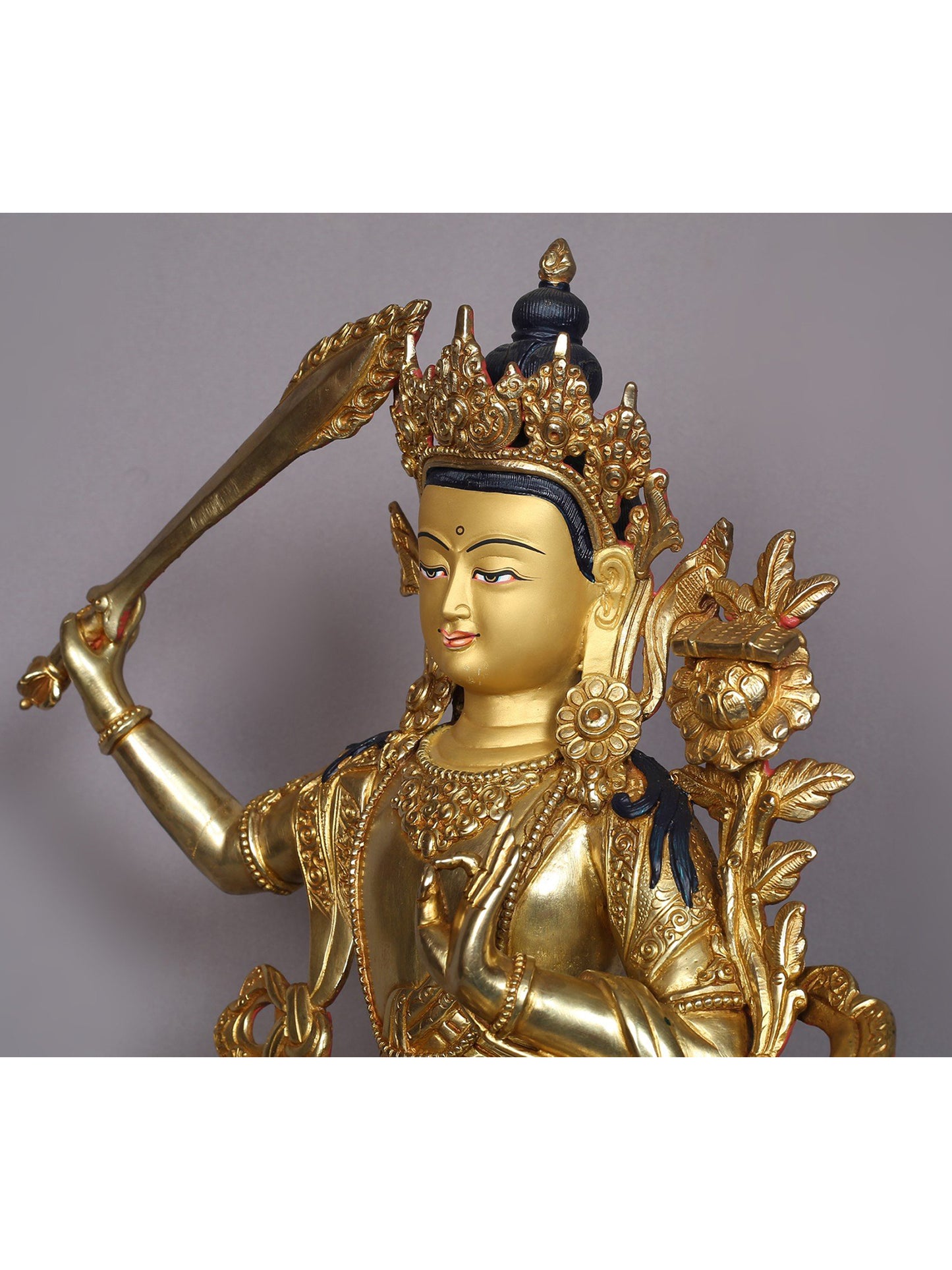 15" Manjushri Copper Statue From Nepal | Handmade | Buddhist Deity Idols