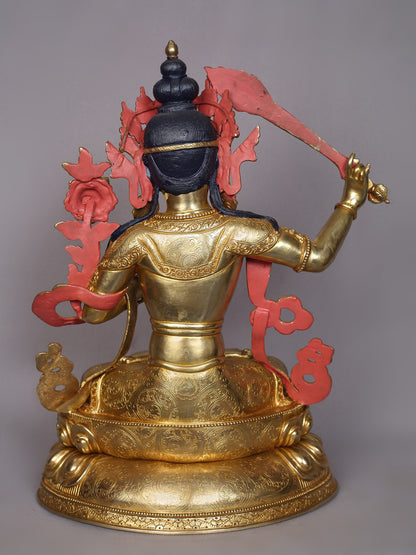 15" Manjushri Copper Statue From Nepal | Handmade | Buddhist Deity Idols