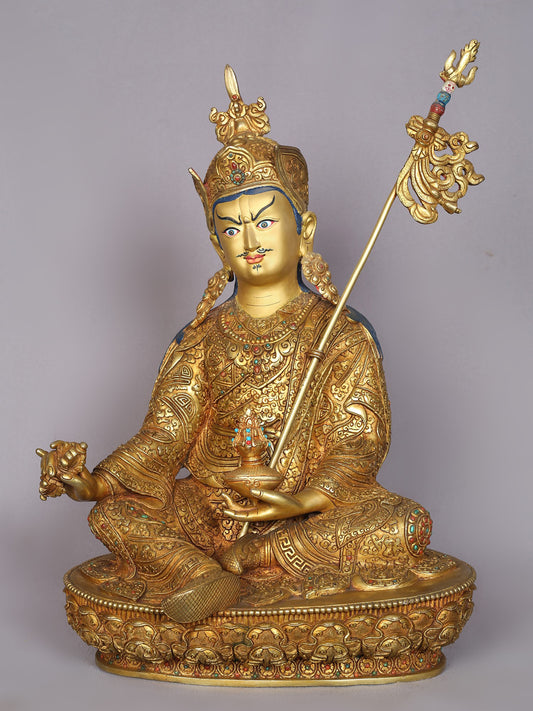 14" Guru Padmasambhava Statue From Nepal | Handmade Idol | Copper Figurine