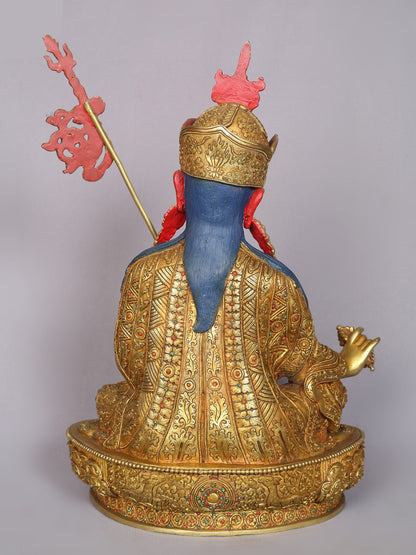 14" Guru Padmasambhava Statue From Nepal | Handmade Idol | Copper Figurine