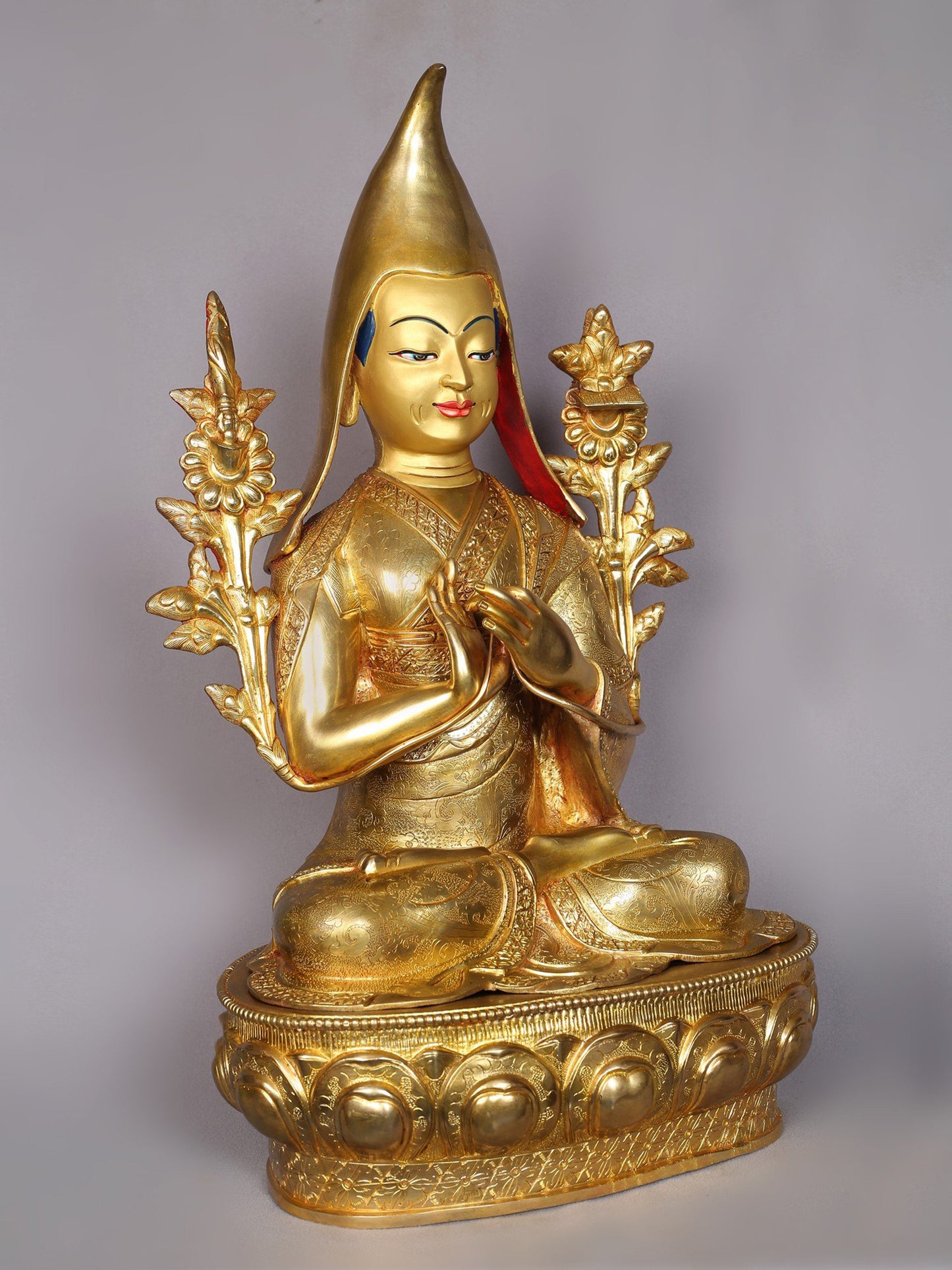 20" Tsongkhapa (Set of 3) Copper With Gold Plated Statue From Nepal | Handmade