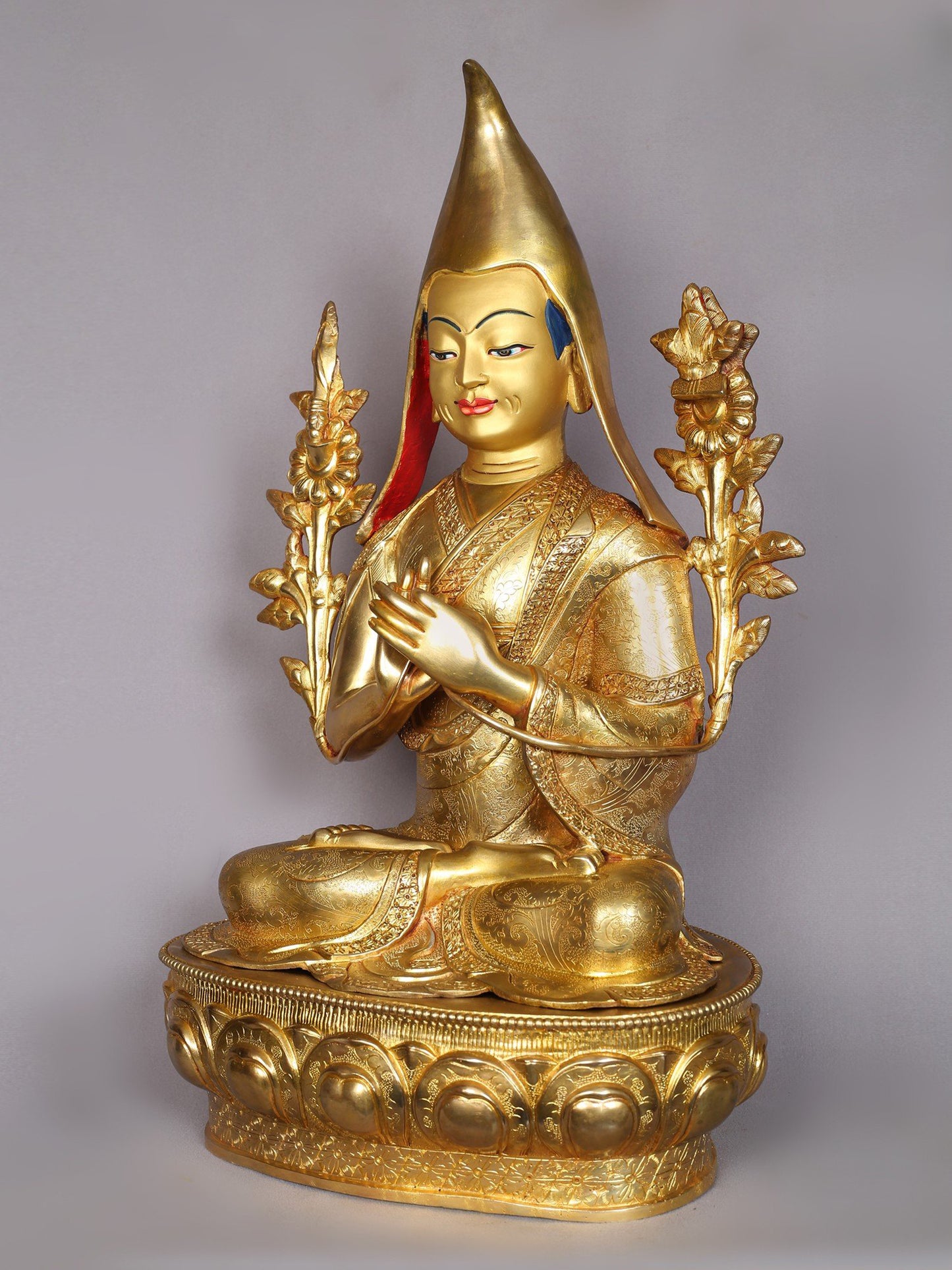 20" Tsongkhapa (Set of 3) Copper With Gold Plated Statue From Nepal | Handmade