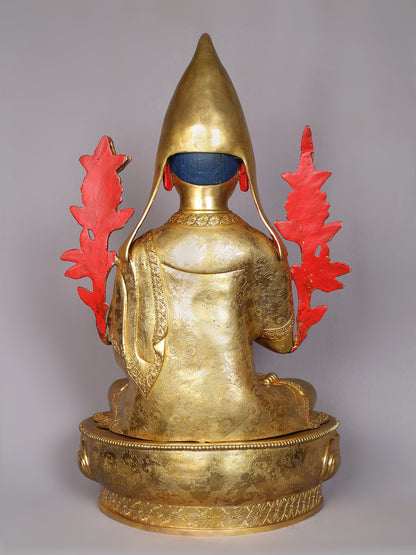 20" Tsongkhapa (Set of 3) Copper With Gold Plated Statue From Nepal | Handmade