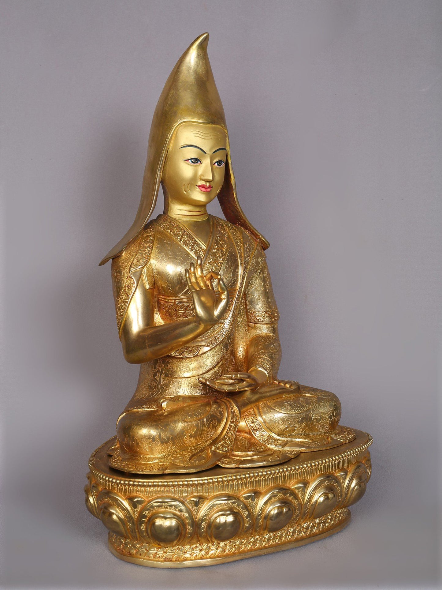 20" Tsongkhapa (Set of 3) Copper With Gold Plated Statue From Nepal | Handmade