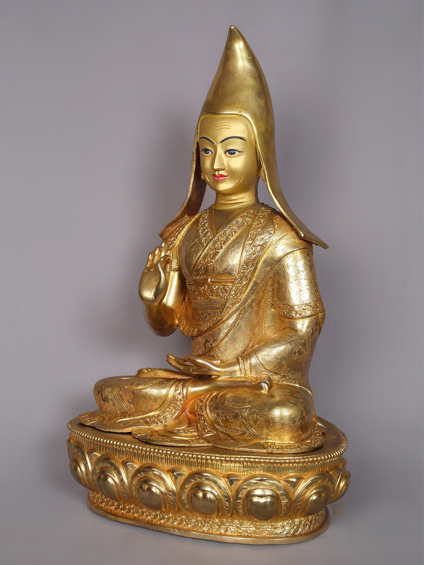 20" Tsongkhapa (Set of 3) Copper With Gold Plated Statue From Nepal | Handmade