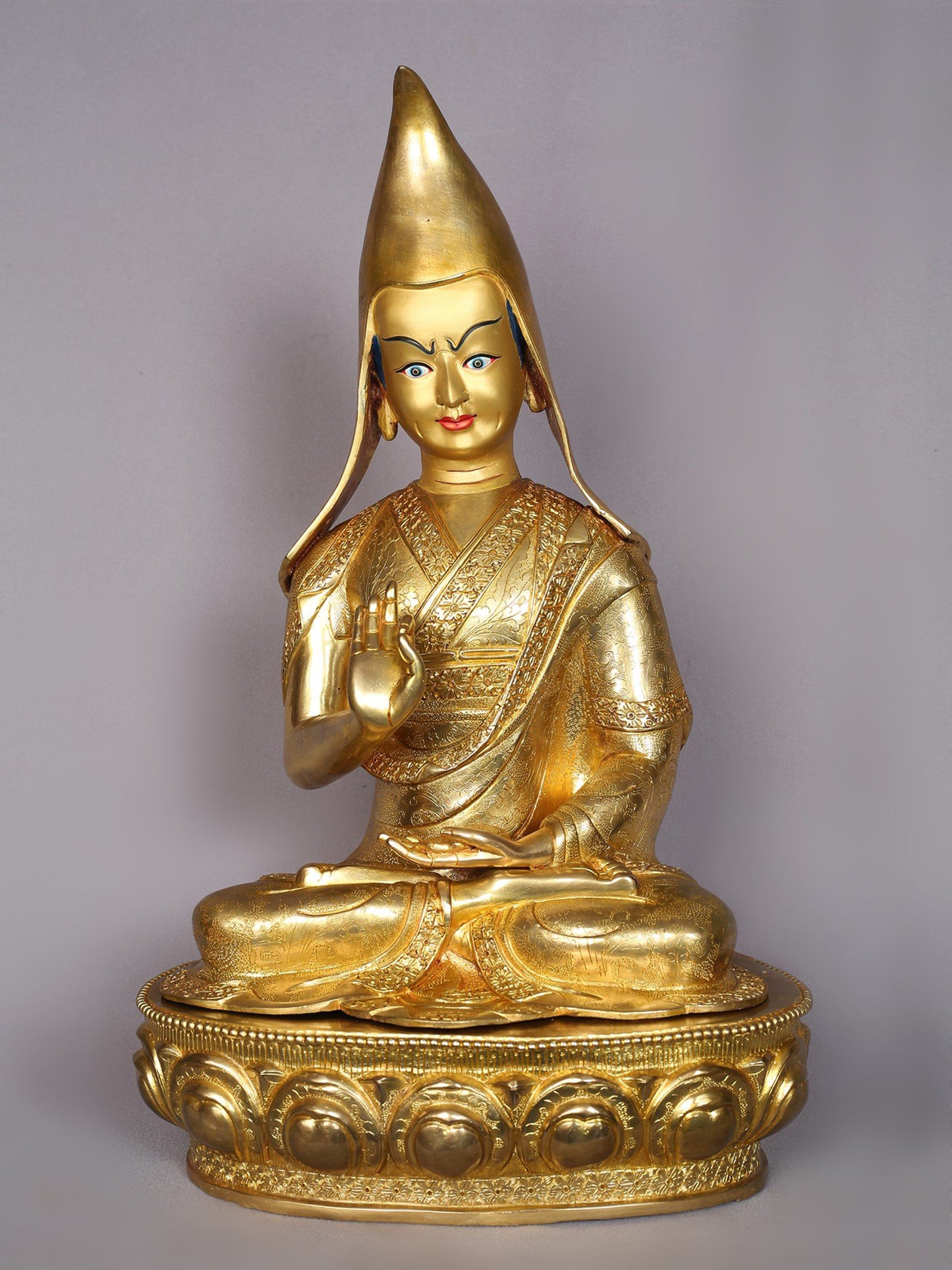 20" Tsongkhapa (Set of 3) Copper With Gold Plated Statue From Nepal | Handmade