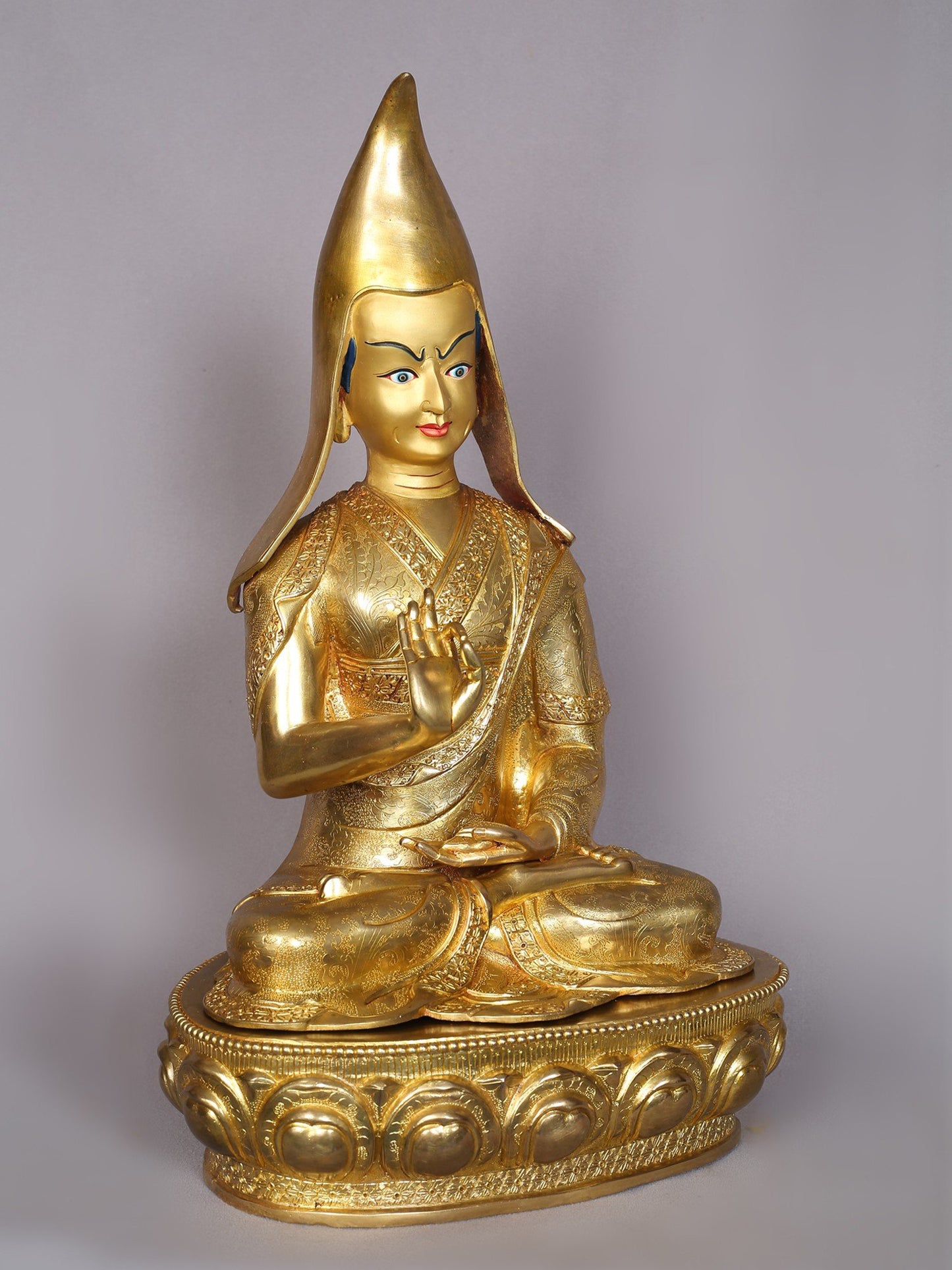 20" Tsongkhapa (Set of 3) Copper With Gold Plated Statue From Nepal | Handmade