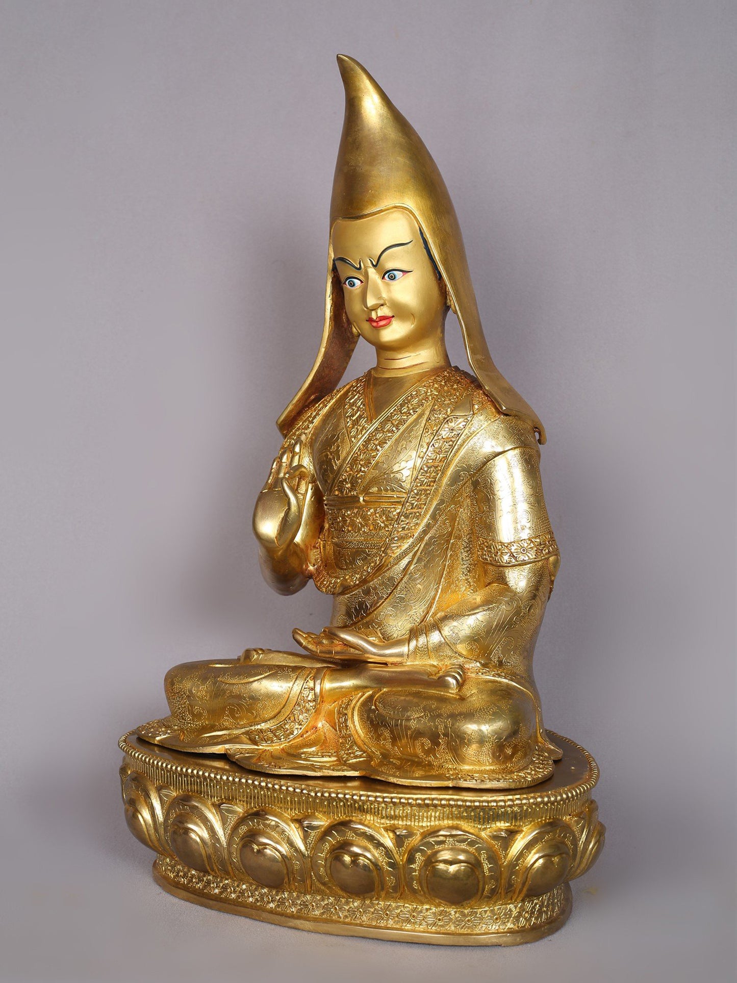 20" Tsongkhapa (Set of 3) Copper With Gold Plated Statue From Nepal | Handmade