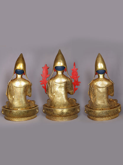 20" Tsongkhapa (Set of 3) Copper With Gold Plated Statue From Nepal | Handmade