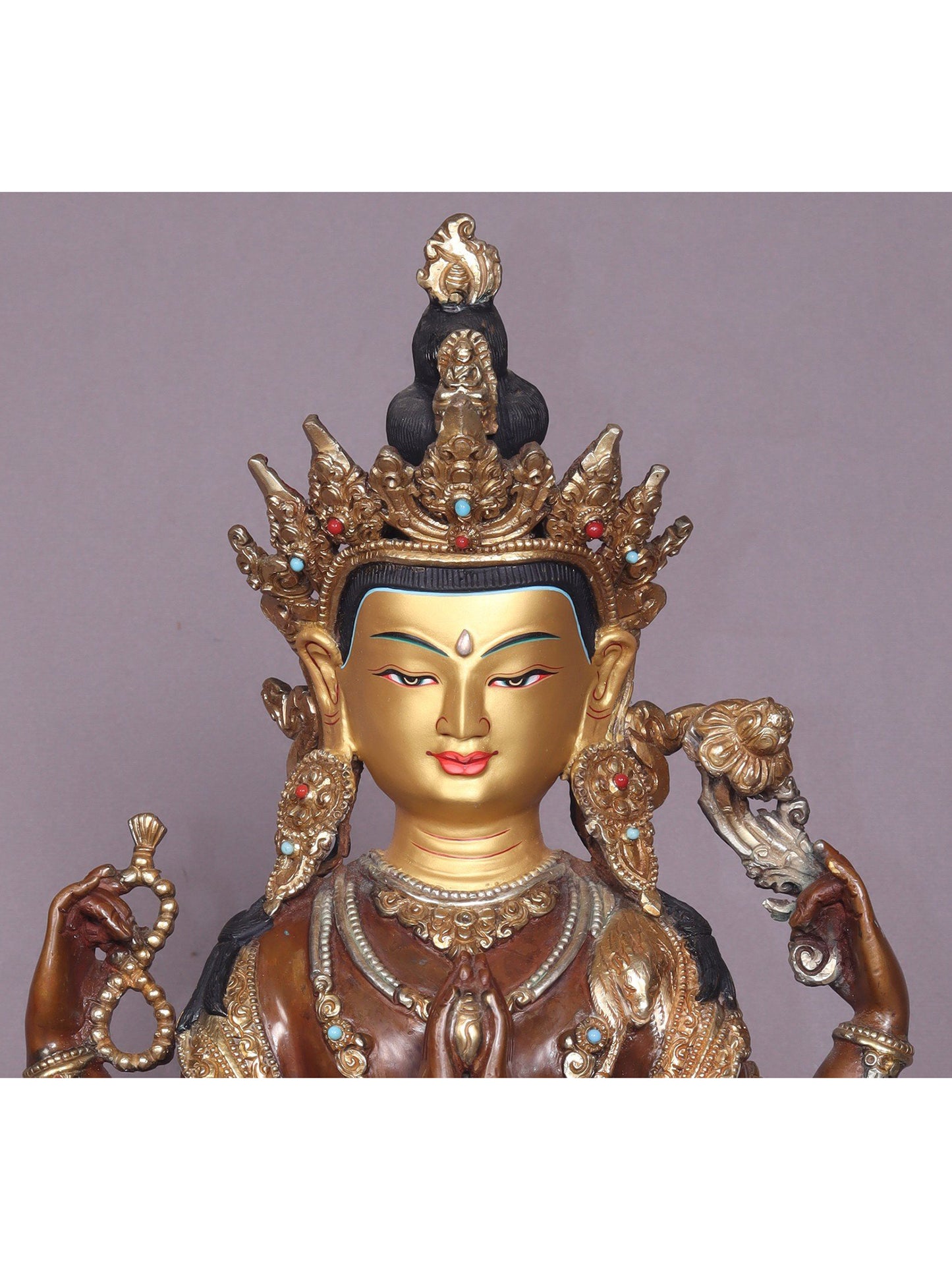 15" Tibetan Buddhist Deity Chenrezig Copper Statue From Nepal | Handmade Buddhist Deity Idol