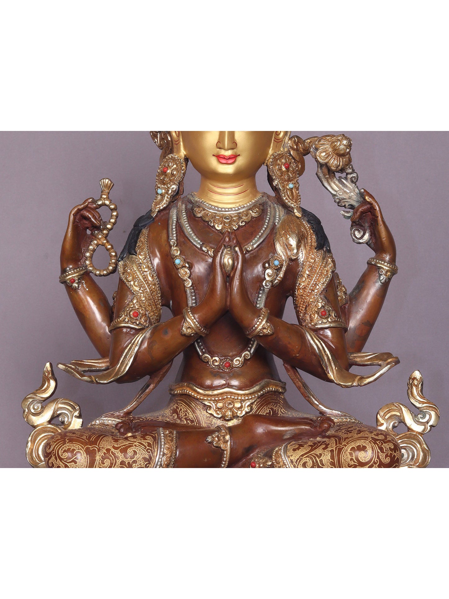 15" Tibetan Buddhist Deity Chenrezig Copper Statue From Nepal | Handmade Buddhist Deity Idol