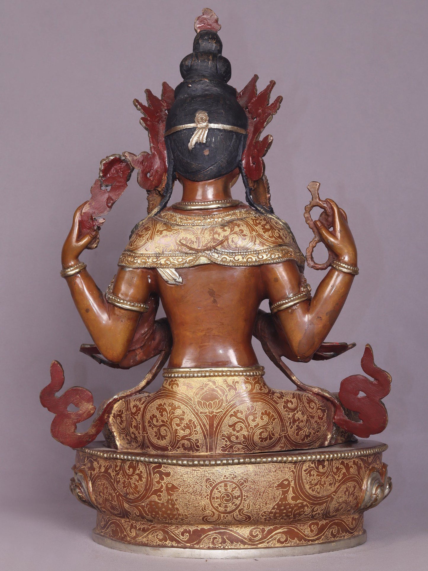 15" Tibetan Buddhist Deity Chenrezig Copper Statue From Nepal | Handmade Buddhist Deity Idol