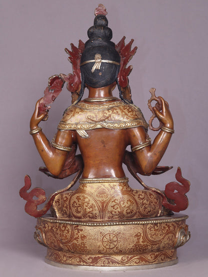 15" Tibetan Buddhist Deity Chenrezig Copper Statue From Nepal | Handmade Buddhist Deity Idol