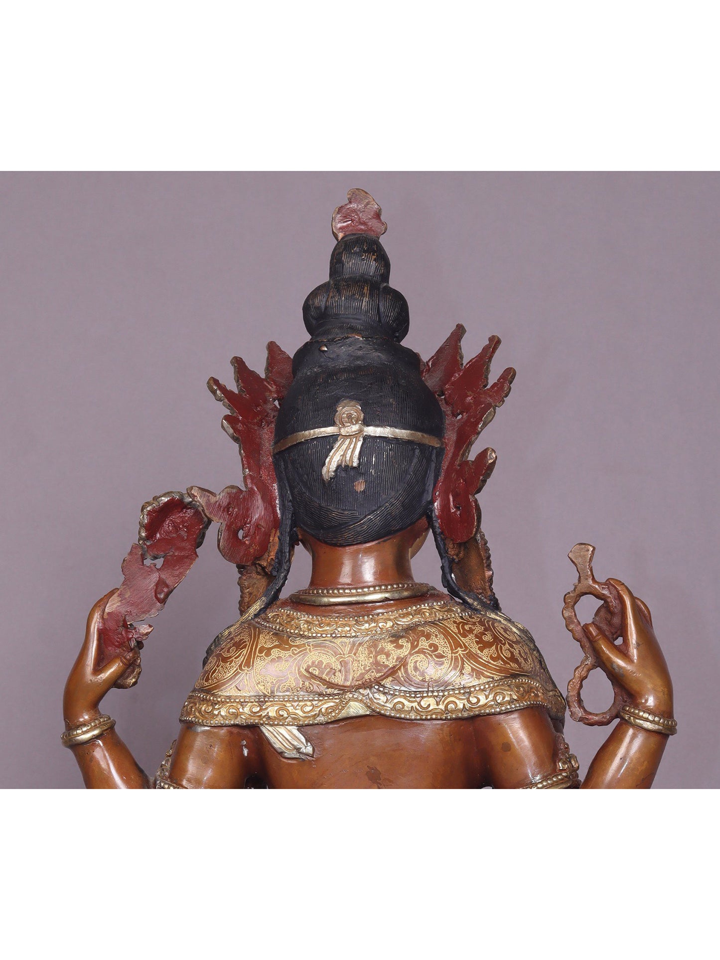 15" Tibetan Buddhist Deity Chenrezig Copper Statue From Nepal | Handmade Buddhist Deity Idol