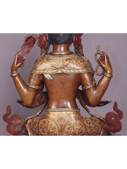 15" Tibetan Buddhist Deity Chenrezig Copper Statue From Nepal | Handmade Buddhist Deity Idol