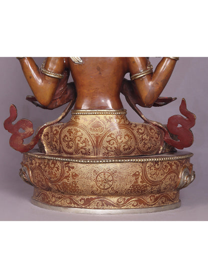 15" Tibetan Buddhist Deity Chenrezig Copper Statue From Nepal | Handmade Buddhist Deity Idol