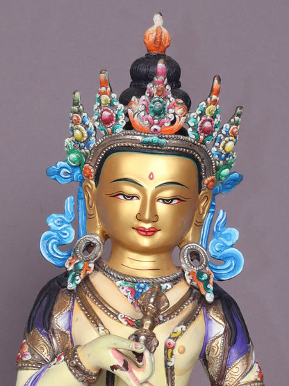 13" Tibetan Buddhist Deity Vajrasattva Copper Statue From Nepal | Handmade Buddhist Statue