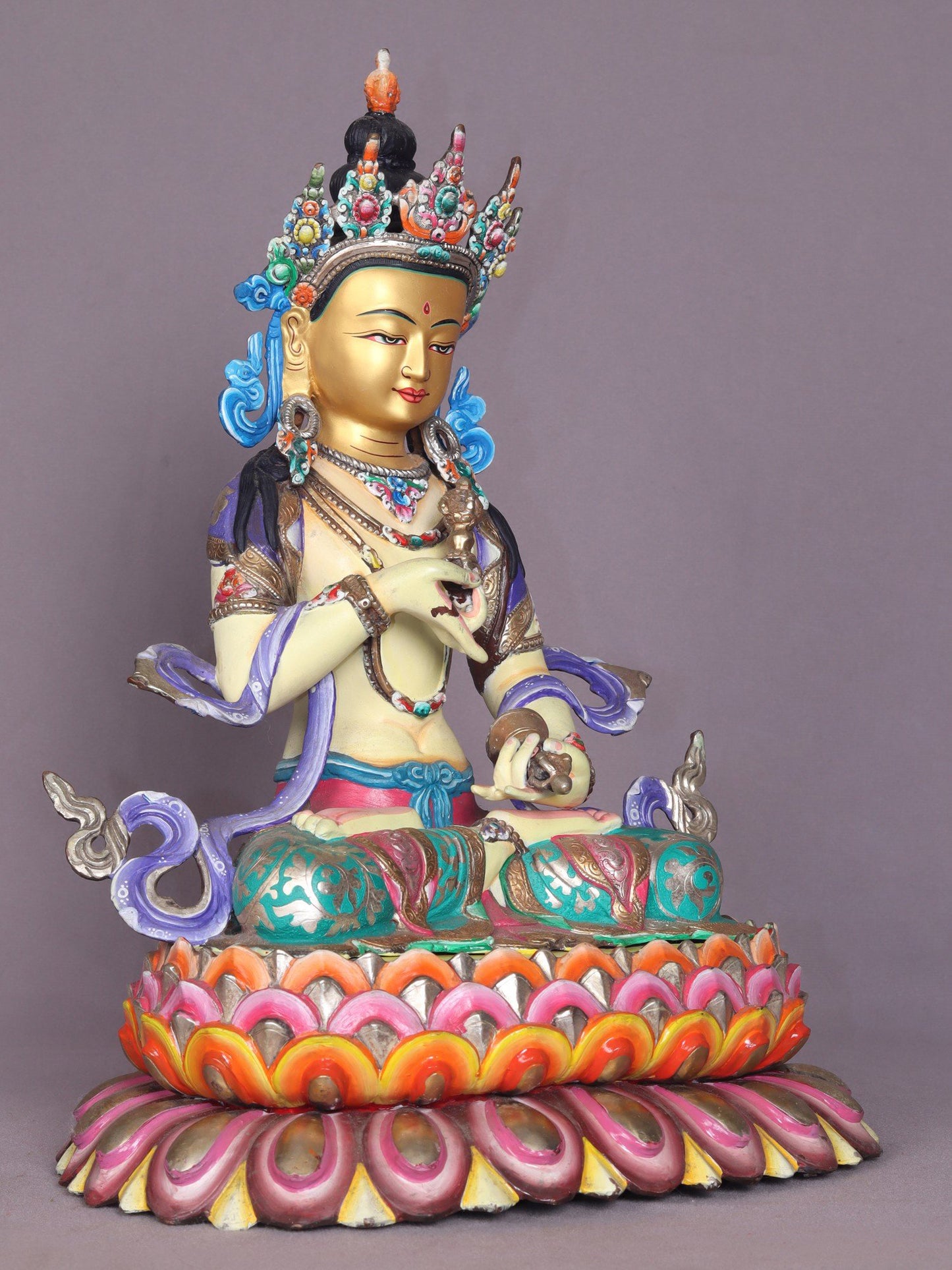 13" Tibetan Buddhist Deity Vajrasattva Copper Statue From Nepal | Handmade Buddhist Statue