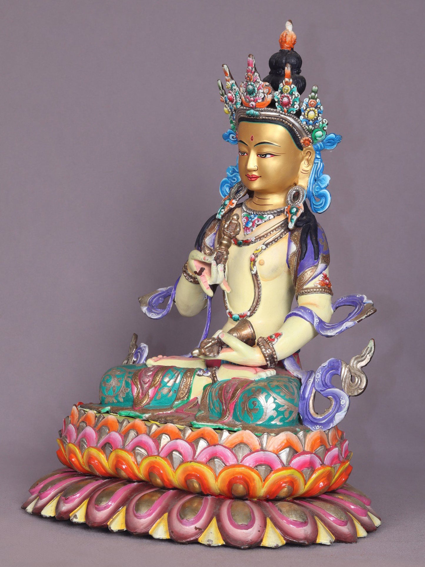 13" Tibetan Buddhist Deity Vajrasattva Copper Statue From Nepal | Handmade Buddhist Statue