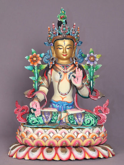 13" Tibetan Buddhist Goddess White Tara Copper Statue | Handmade | Goddess Statue