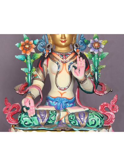 13" Tibetan Buddhist Goddess White Tara Copper Statue | Handmade | Goddess Statue