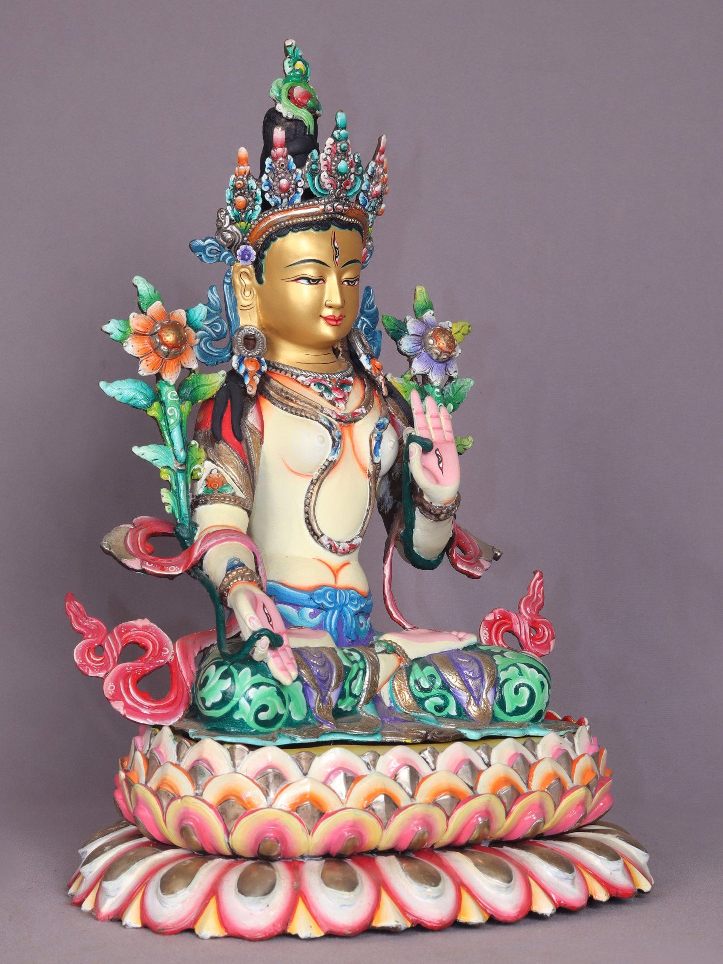 13" Tibetan Buddhist Goddess White Tara Copper Statue | Handmade | Goddess Statue