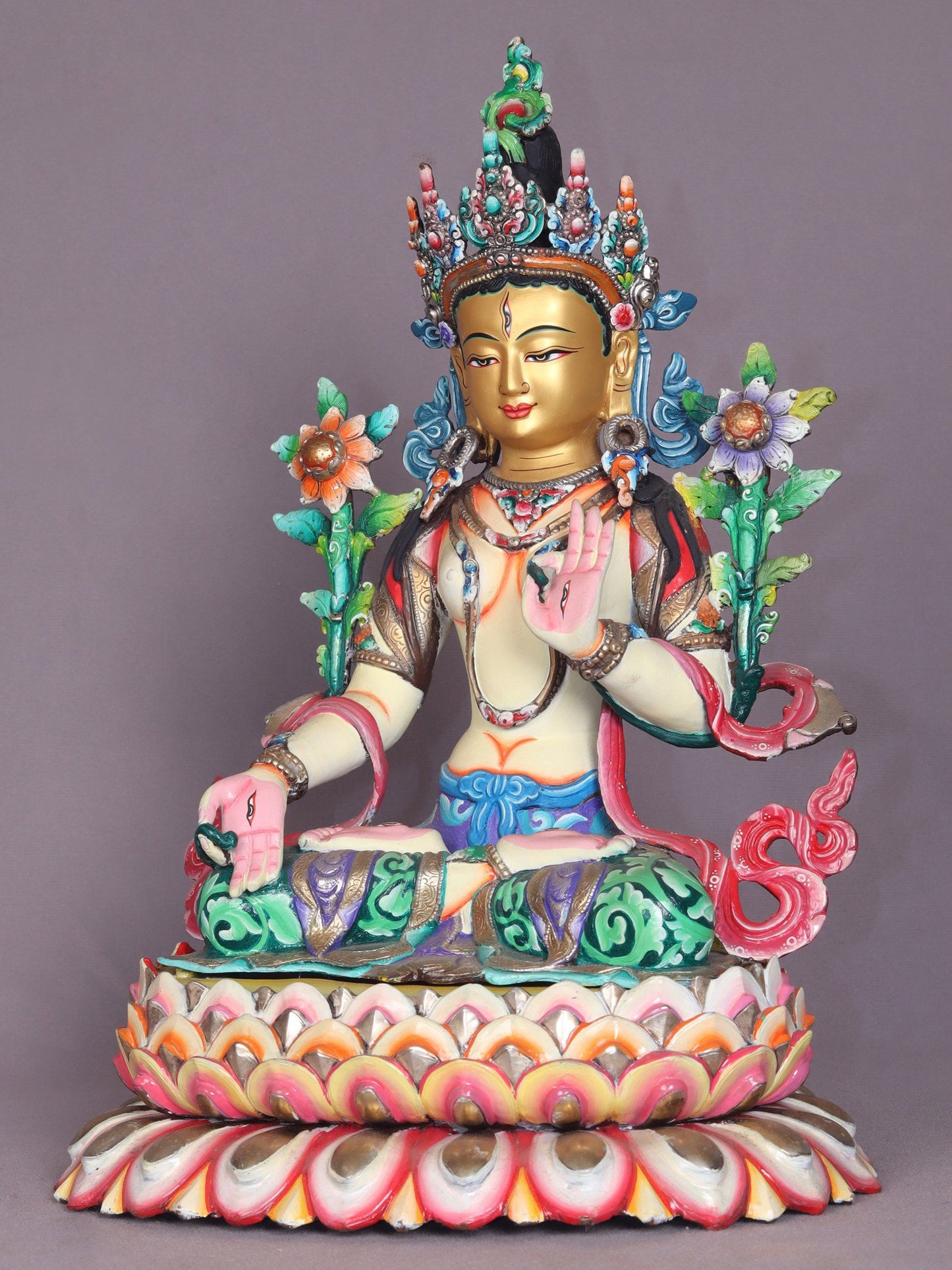 13" Tibetan Buddhist Goddess White Tara Copper Statue | Handmade | Goddess Statue