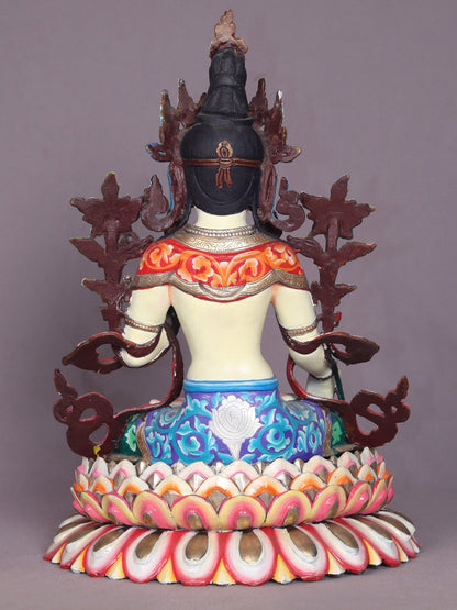 13" Tibetan Buddhist Goddess White Tara Copper Statue | Handmade | Goddess Statue