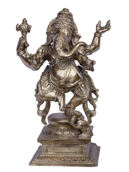 12" Dancing Lord Ganesha | Hoysala Art | Handmade Idol | Lord Ganesha Bronze Statue