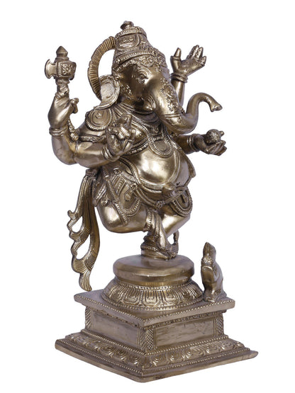 12" Dancing Lord Ganesha | Hoysala Art | Handmade Idol | Lord Ganesha Bronze Statue