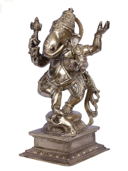 12" Dancing Lord Ganesha | Hoysala Art | Handmade Idol | Lord Ganesha Bronze Statue