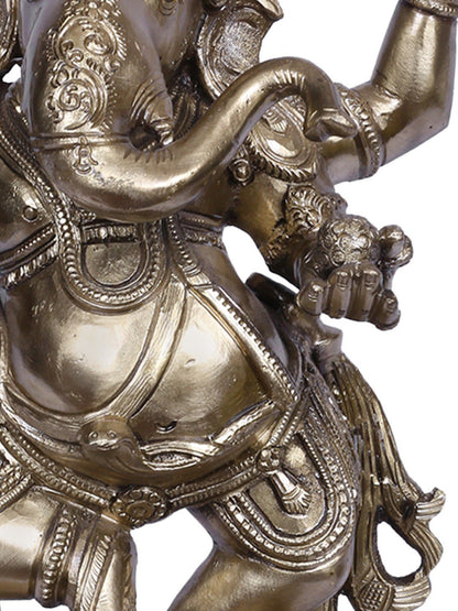 12" Dancing Lord Ganesha | Hoysala Art | Handmade Idol | Lord Ganesha Bronze Statue