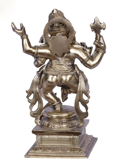 12" Dancing Lord Ganesha | Hoysala Art | Handmade Idol | Lord Ganesha Bronze Statue