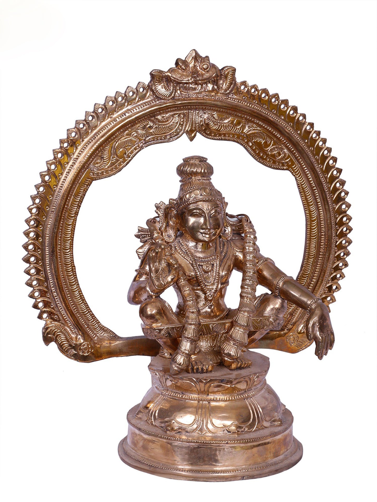 12'' Lord Ayyappan Statue | Madhuchista Vidhana (Lost-Wax) | Panchaloha Bronze from Swamimalai